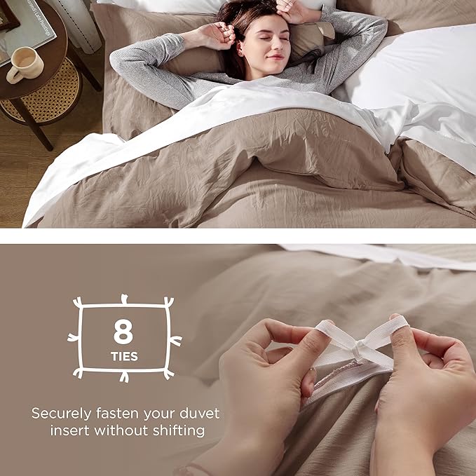Bedsure Khaki Oversized Queen Duvet Cover - 3 Pieces Prewashed Cotton-Like Extra Soft Bedding Set, Includes 1 Duvet Cover 98x98 Inches with Zipper Closure & 2 Pillow Shams, Comforter Not Included