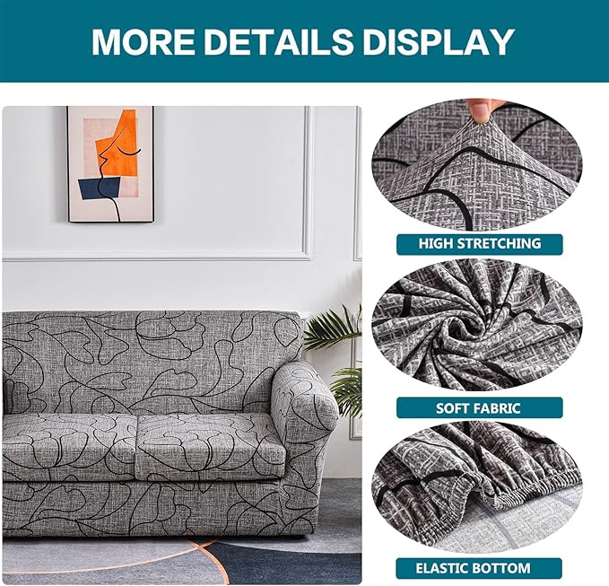 KRFOONN 3 Piece Stretch Sofa Couch Covers for 2 Cushion Couches Printed Sofa Loveseat Slipcover with 2 Separate Seat Cushion Covers Washable Sofa Slip Covers Furniture Protector (Loveseat, 25), Medium