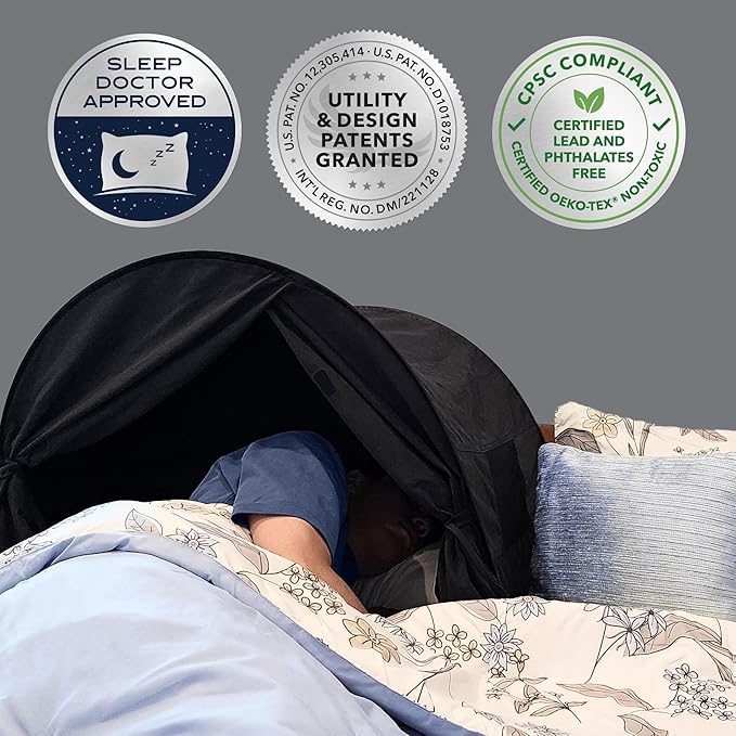 zDen The Original Patented Light-Blocking Luxury Sleep Den Bed Tent: Certified Non-Toxic Blackout Canopy to Improve Sleep Anytime, Anywhere. Perfect for Nightshift, Dorms, Travel, Naps and Relaxation