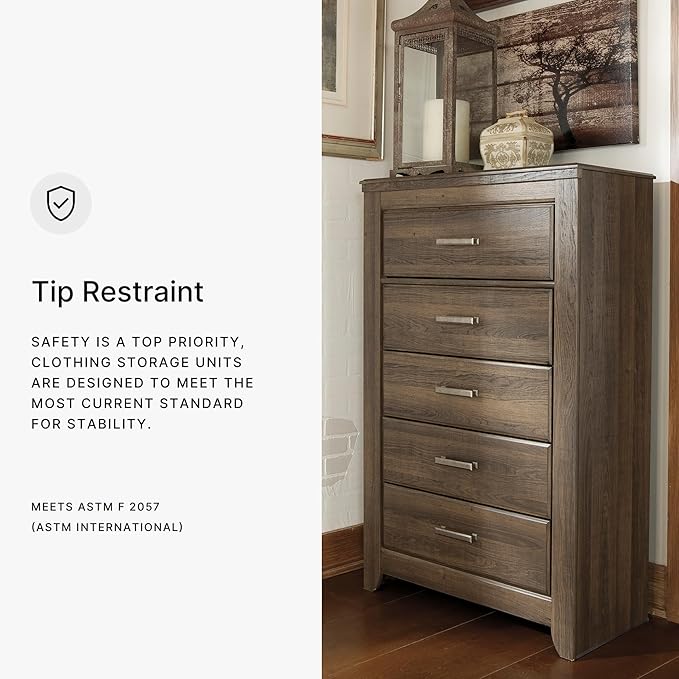 Signature Design by Ashley Juararo Rustic 5 Drawer Chest of Drawers, Aged Dark Brown