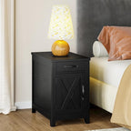 IRONCK End Table with Charging Station, Narrow Side Table for Living Room, Farmhouse Night Stand for Bedroom, Bedside Table with Storage and Drawer for Home, Black