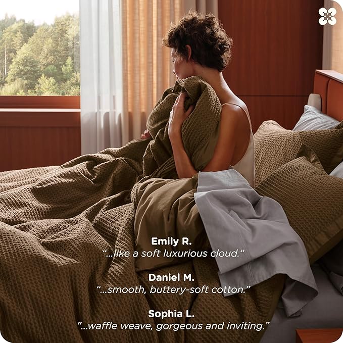 Bedsure Cotton Duvet Cover Set - 100% Cotton Waffle Weave Brown Duvet Cover Oversized King Size, GentleSoft™ and Breathable Bedding Set for All Season, 3 Pieces, 120"x98"