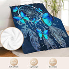 Blue Butterfly Blanket for Womens Girls Dream Catcher Throw Blanket Gifts for Kids Boys Soft Warm Cozy Flannel Blanket for Couch Sofa Bed 60"x80"