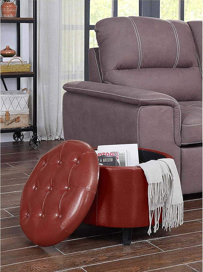 Convenience Concepts Designs4Comfort Storage Ottoman, Burgundy Faux Leather