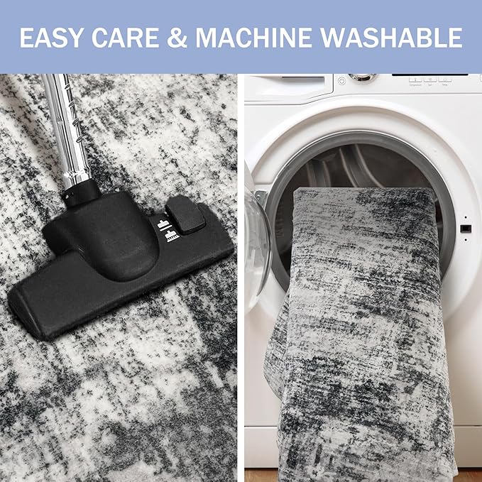 IOHOUZE Abstract Runner Rug 3x16 Ft Long Washable Runners for Hallways, Non Slip Kitchen Runner Printed Faux Wool Entryway Runner Indoor, Modern Abstract Floor Carpet for Hall Stair, Black Grey
