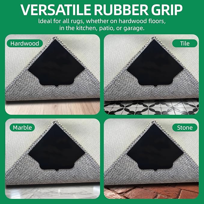 16 PCS Non Slip Rug Pads, Carpet Tape and Rug Tape for Hardwood Floors, Extra Thick and Double Sided Adhesive to Secure Area Rugs on Tile and Laminate, No Residue