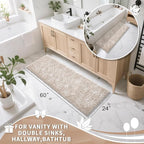 Yimobra Long Bathroom Rugs Runner 60x24 Inch, Extra Thick Soft Absorbent Chenille Bath Mat, Non Slip Machine Washable, Quick Dry Bath Rugs for Bathroom Floor, Tub and Shower, Khaki
