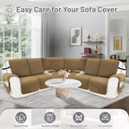 Reclining Sectional Couch Covers 100% Waterproof Velvet L Shape Recliner Sofa Cover for Dogs Pets Washable Anti Slip Recliner Slipcovers with Pockets (5 Seat Sofa with 2 Console, Light Tan)