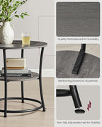 VASAGLE 21.7-Inch Round Side Table, 2-Tier End Table, Nightstand with Steel Frame, Spacious Top, for Small Spaces, Living Room, Bedroom, Misty Gray and Ink Black ULET056G68