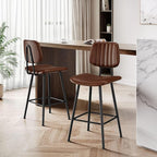24-Inch Leather Bar Stools Set of 2, Counter Height Barstools with High Backrest，Bar Chairs for Kitchen Island with Heavy Duty Metal Legs, Dark Brown