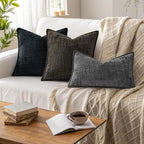 decorUhome Chenille Throw Pillow Covers 24x24 Set of 2, Thick Textured Slubby Neutral Decorative Pillow Covers with Elegant Design for Couch, Sofa, Living Room, Black