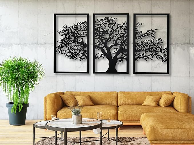 VAILLA Wood Wall Art Decor Wall Hanging Sculpture Modern Home Decoration 3 Panels Nature Wall Hangings Large Wooden Wall Arr 3D Textured Sculptures for Living Room Bedroom Office Dinnig Room (Tree of Life)