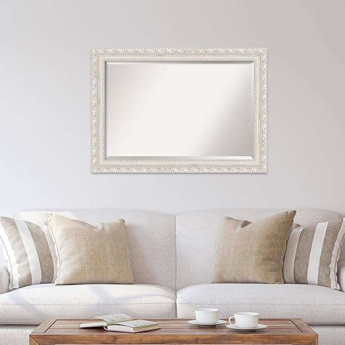 Amanti Art White Wall Mirror 30x42 Opera Off White Rectangle Bathroom Mirror for Wall Decor Living Room, Large Traditional Wood Frame, Hangs Horizonally and Vertically, Bathroom Decor, Beveled Edge