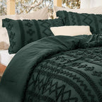 Bedsure Tufted Boho Comforter Set Twin Size - Dark Green Boho Bed Set, GentleSoft™ 2 Pieces Farmhouse Shabby Chic Embroidery Bedding, Gifts for Woman, Soft Jacquard Twin Comforter for All Seasons