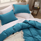Bedsure Teal Duvet Cover Queen Size - 3 Pieces Prewashed Cotton-Like Extra Soft Bedding Set, Includes 1 Duvet Cover 90x90 Inches with Zipper Closure & 2 Pillow Shams, Comforter Not Included