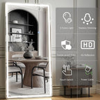 GLSLAND 34x76 inch Full Length Mirror with Lights - LED Full Body Mirrors Stepless Dimmable 3 Color Lighting Floor Standing Hanging for Bedroom Cloakroom,White