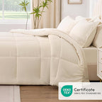 Love's cabin Full Comforter Set Beige, 7 Pieces Full Bed in a Bag, All Season Bedding Sets with 1 Comforter, 1 Flat Sheet, 1 Fitted Sheet, 2 Pillowcase and 2 Pillow Sham
