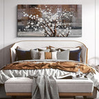 Wall Art for Living Room Large Modern Wall Decor Canvas Paintings for Wall Decorations White Flower Graffiti on Brown Background Bedroom Office Artwork Plum Blossom Art Prints Framed 24x48 inches