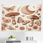 Ambesonne Mandala Tapestry, Medieval Witchcore Art Mushroom Butterfly and Crescent with Leafy Details, Fabric Wall Hanging Decor for Bedroom Living Room Dorm, 45" X 30", Dark Salmon Eggshell