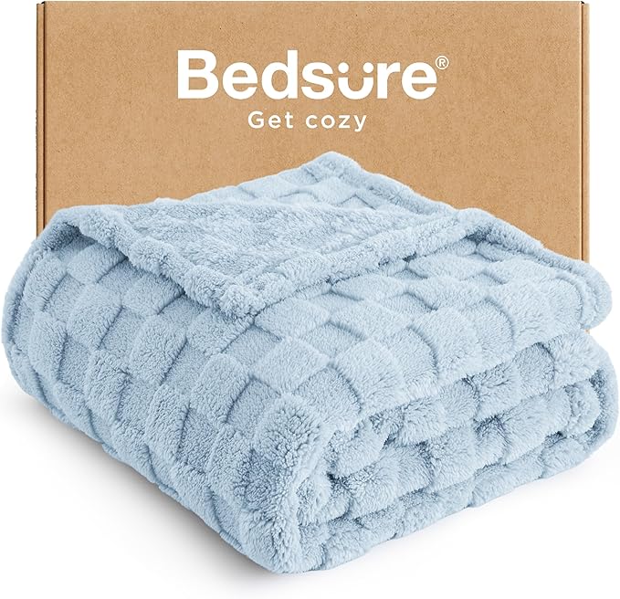 Bedsure GentleSoft Light Blue Throw Blanket for Couch - Checkered Fleece Blankets Gifts for Women Men Girls, Cute Soft Cozy Throw for Bedroom Home Decor Gifts, 50x60 Inches