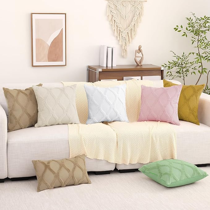 decorUhome Spring Euro Sham Throw Pillow Covers 24x24 Inch Set of 2, Soft Plush Faux Fur Wool Khaki Couch Pillow Covers, Decorative Neutral Pillow Cases for Bed Sofa Living Room Home Decor