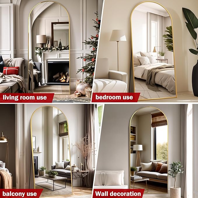 Suidia Arched Full Length Mirror, 71"x32" Floor Mirror Freestanding, Floor Standing Full Body Mirror with Stand for Bedroom, Hanging Leaning Mounted for Living Room Cloakroom, Gold
