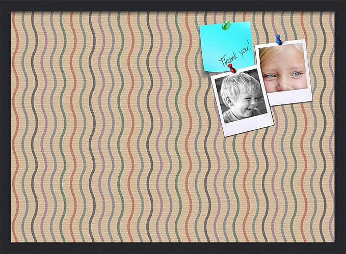 PinPix 28x20 Inch Cork Bulletin Board. This Decorative Framed Pin Board Comes with Multi Color Waves Design and a Satin Black Frame. Ideal for Home Office Decor or Message Board (PinPix-565)