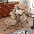 Lazy Chair with Ottoman, Modern Accent Chair with Lumbar Pillow, Velvet Khaki Sofa, Lounge Chairs with Folding Footrest, Oversized Supportive Chairs for Bedroom, Reading