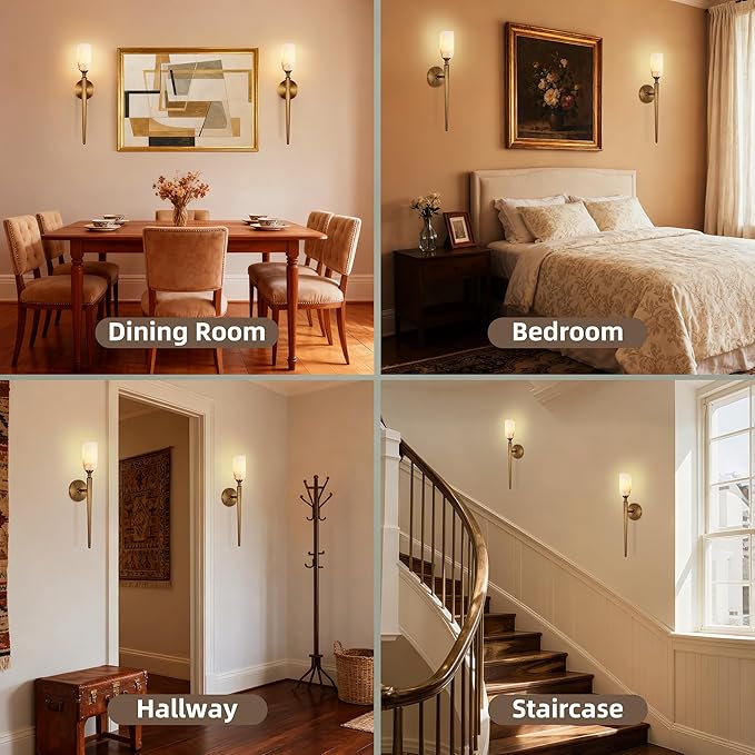22in Alabaster Wall Sconce, Gold Sconces with Spanish Marble, Modern Brass Wall Mounted Lamp, Hardwired LED Wall Lighting for Bathroom Bedroom Living Room Staircase Hallway Dining Room