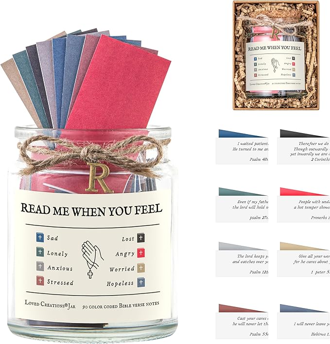 Bible Verse Jar for Christmas Gifts, Initial R Read Me When Prayer, Emotion and Feelings Scripture, Spirit-lifiting Jar Christian Gifts for Women, Scriptural Study Supplies Men Art Work for Family