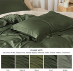 Bedsure 100% Rayon Derived from Bamboo Duvet Cover Queen Size - Lightweight Silky Cooling Comforter Cover Set for Hot Sleepers, Breathable & Moisture-Wicking Bedding Set, Olive Green