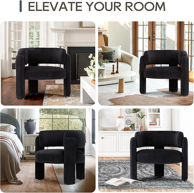 COLAMY Modern Accent Chair Set of 2, Velvet Accent Chairs, Upholstered Barrel Chairs with Solid Wood Legs, Comfy Side Chair for Living Room, Bedroom, Reading, Cozy Reading Chair,Black