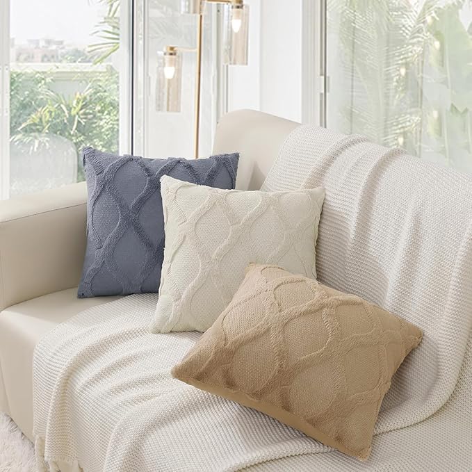 decorUhome Spring Euro Sham Throw Pillow Covers 26x26 Inch Set of 2, Soft Plush Faux Fur Wool Beige Couch Pillow Covers, Decorative Neutral Pillow Cases for Bed Sofa Living Room Home Decor