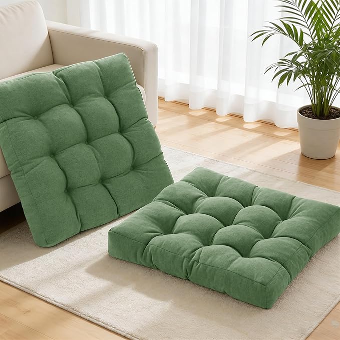 Tromlycs Floor Cushions Pillows for Adults Sitting Large Square Seating Pillow Gel Memory Foam 20 x 20 x 4 Inch Green Set of 2