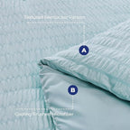 HYMOKEGE Lake Blue Queen Comforter Set Seersucker 7 Pieces, All Season Luxury Bed in a Bag for Bedroom, Bedding Set with Comforters, Sheets, Pillowcases & Shams