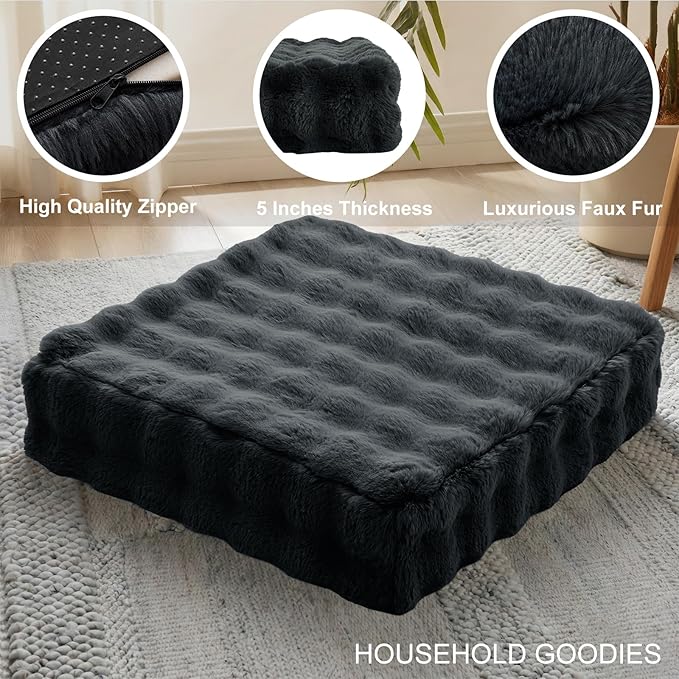22 inches Floor Pillow for Adults - Large Meditation Cushion with Thick Foam & Soft Tufted Cover - Premium Outdoor Square Floor Cushion Seat - Yoga Pillows for Sitting On Floor - Black