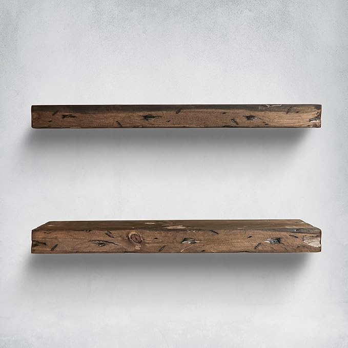 Urbandi Rustic Distressed Floating Shelves, Set of 2, Handmade Out of Pine Wood, 3 Inch Thick, Made in USA (Jacobean, 24Lx3Hx6D)