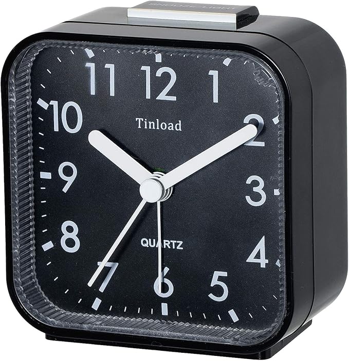 Small Battery Operated Analog Travel Alarm Clock Silent Non Ticking, Gentle Wake, Ascending Beep Sounds, Snooze,Lighted on Demand, Easy Set