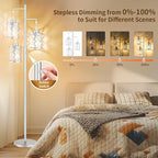 【Upgraded】72" Tall Dimmable Floor Lamp, Modern Standing Lamp with Elegant Metal Cage, Industrial Tree Floor Lamps for Living Room, Bedroom, Study Room, Office (3 x 800LM LED Bulbs Included) - Silver