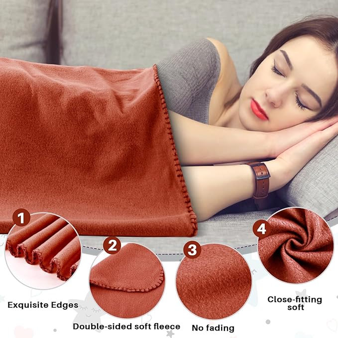 Newwiee 48 Pcs Fleece Throw Blankets Bulk 50'' x 60'' Oeko-tex Standard 100 Certified Spring Outdoor Wedding Guest Blankets Lightweight for Sleepover Donation Lap Pet Sofa Home (Reddish Brown)