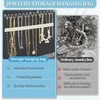 GMAK Hanging Jewelry Organizer with Hanger Metal Hooks, Double-Sided Jewelry Holder Accessories Organizer Storage Roll for Jewelry, Earrings, Bracelets, Necklaces, Rings - Black