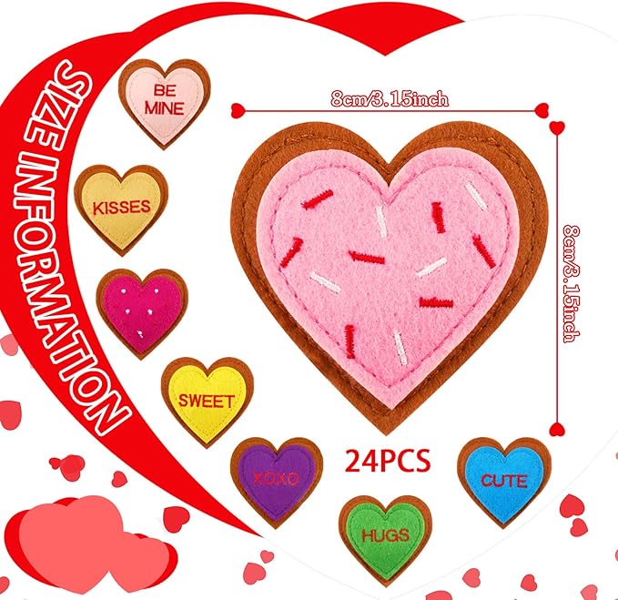 Tatuo 24 Pcs Valentines Felt Heart Ornaments for Tree Decorations Felt Conversation Heart Ornaments Colorful Hanging Valentines Day Tree Decor for Home Decor Party Decoration DIY Crafts