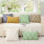 decorUhome Spring Throw Pillow Covers 12x20 Inch Set of 2, Soft Plush Faux Fur Wool Lumbar Sage Green Couch Pillow Covers, Decorative Neutral Pillow Cases for Bed Sofa Living Room Home Decor