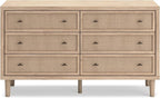 Signature Design by Ashley Cielden Coastal 6-Drawer Dresser, Bronze-Tone Knobs, Safety Stop, Textured Cane Details, 62.01" W x 19.65" D x 35.67" H, Light Brown