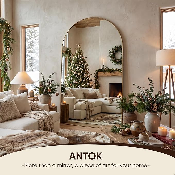 Antok Full Length Mirror, 86"x46" Floor Mirror, Arched Floor Standing Freestanding Arch Full Body Mirrors with Stand for Bedroom, Hanging Mounted for Living Room Cloakroom,Gold