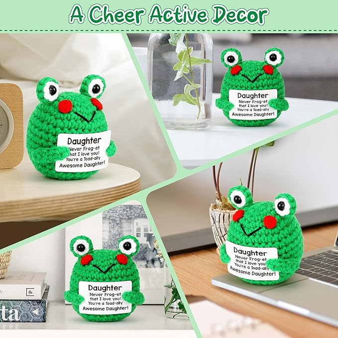 Daughter Gifts, Daughter Christmas Birthday Present from Mom/Dad, To My Daughter Graduation End-of-Year School, Funny Encouragement Positive Mini Handmade Crochet Frog for Valentines Mothers Day