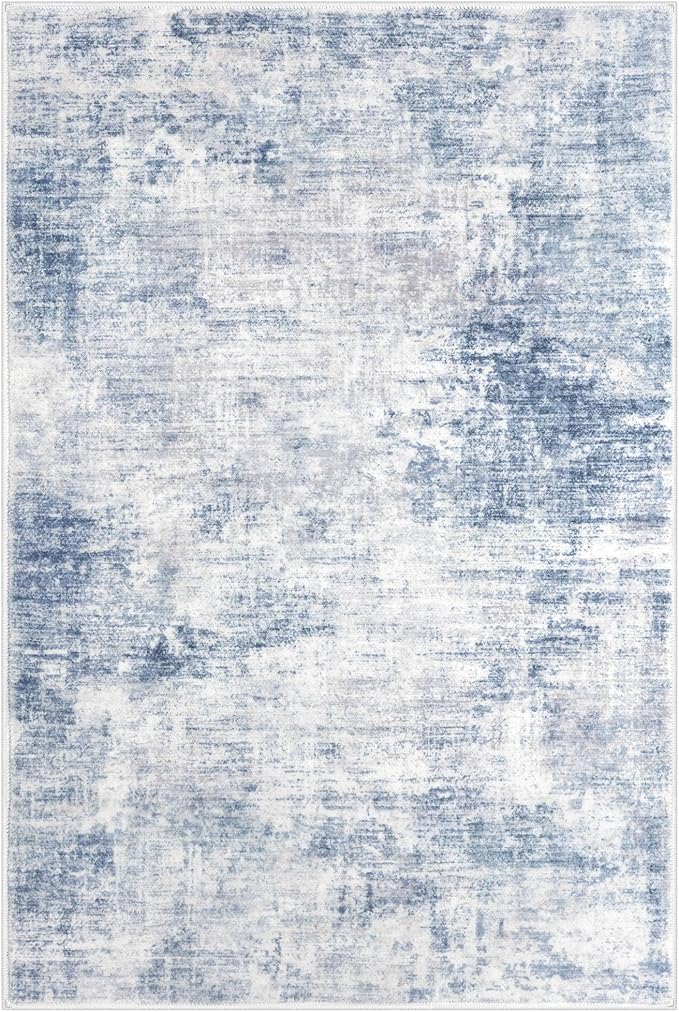 IOHOUZE Small Abstract Area Rug 2x3 Ft Entryway Rugs Washable Door Mat Indoor Entrance, Rubber Backed Throw Rugs, Printed Non Slip Floor Carpet for Foyer Front Door Sink, Light Blue White