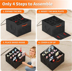 Aokeyee 2 Pack Shoe Organizer for Closet, Foldable Shoe Storage Organizer Box w/Clear Cover and 4 Reinforced Handles, Space Saving Shoes Bin Fits up to 32 Pairs, Black