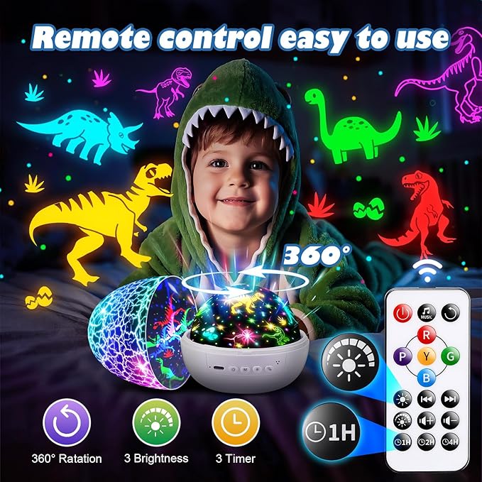 PIKOY Dinosaur Toys for Kids 3-5 Night Light Projector Dinosaur Eggs Boys Christmas Gifts | 15 Sounds & 3D Films | 31Colors & Remote Control | Toddler Boy Toys, Boys Room Decor, Boy Gifts