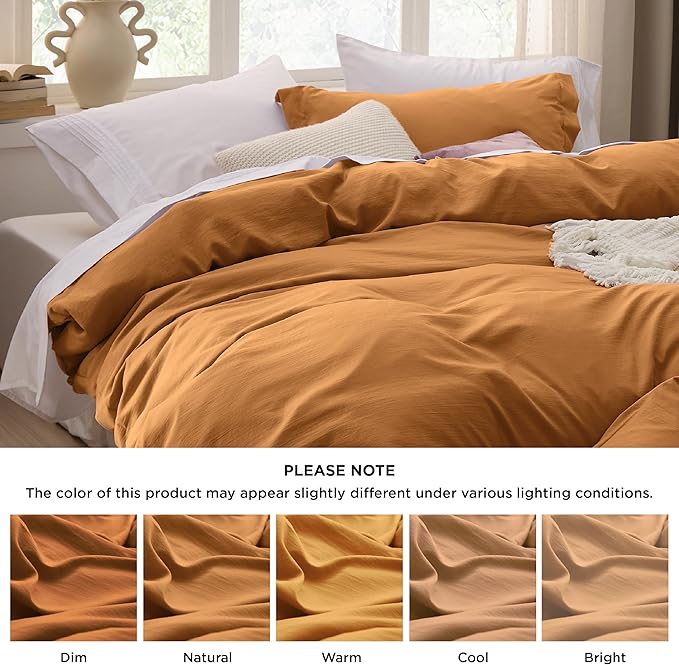 Bedsure Honey Ginger Duvet Cover Full Size - 3 Pieces Prewashed Extra Soft Cotton-Like Bedding Set, Includes 1 Duvet Cover 80x90 Inches with Zipper Closure & 2 Pillow Shams, Comforter Not Included